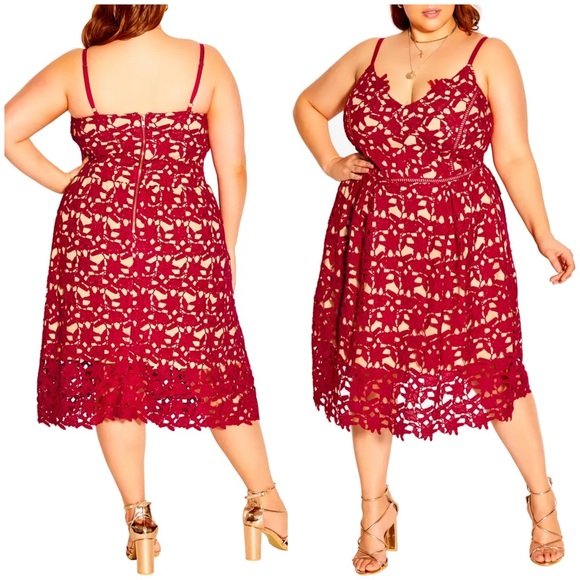 City Chic Dresses & Skirts - CITY CHIC So Fancy Lace Midi Dress in Scarlet 18